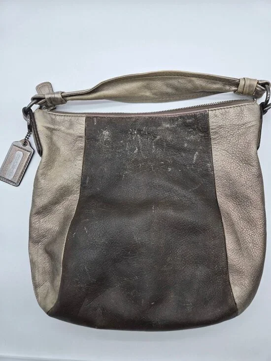Coach Kristen Metallic Slouch Leather Handbag Hobo Shoulder Bag Front Pocket w/ - Picture 11 of 12